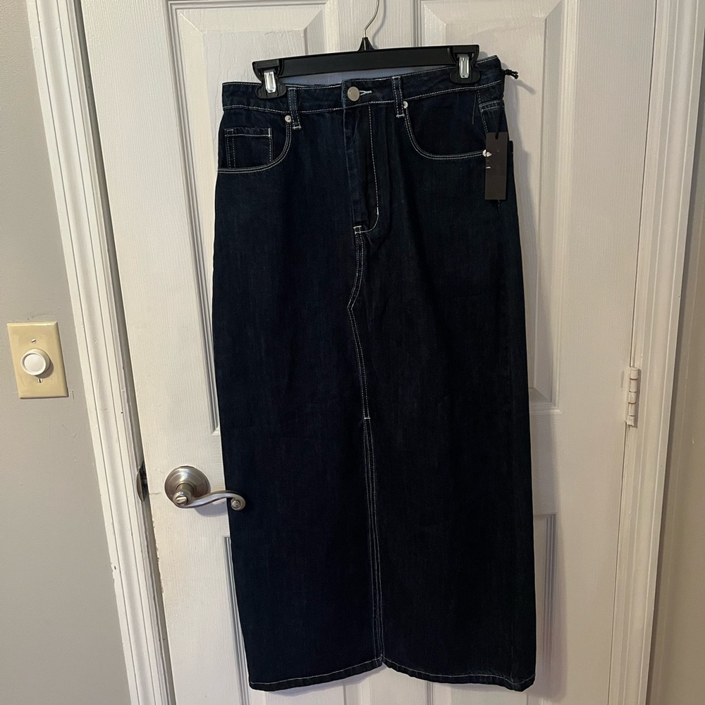 blanknyc the reade crop skinny denim maxi skirt